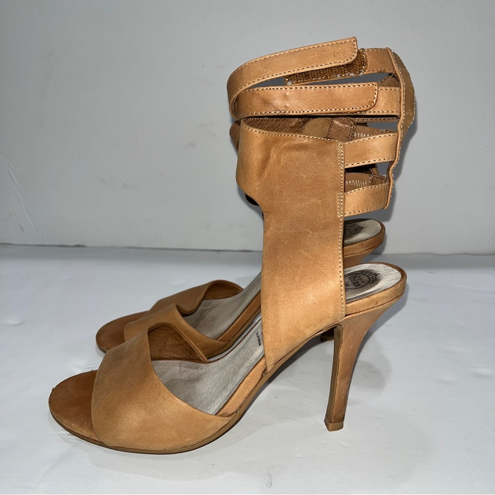 Jeffrey Campbell Tan Stiletto Heels with Slingback gladiator style Straps
